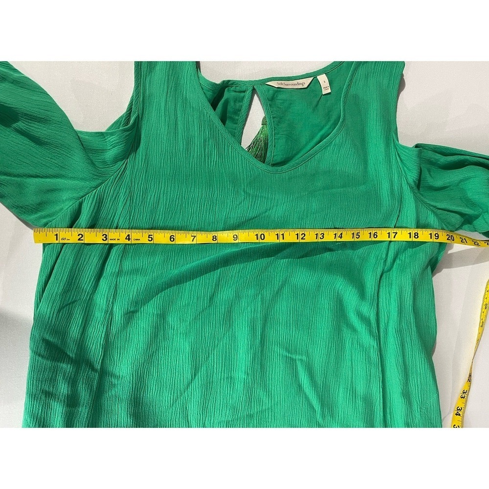 SOFT SURROUNDINGS WOMAN SIZE L GREEN CRINKLED A LINE MIDI DRESS COLD SHOULDER - Picture 8 of 15